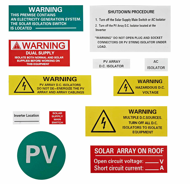 Waarskuwingsetikette vir Pv-stelsel